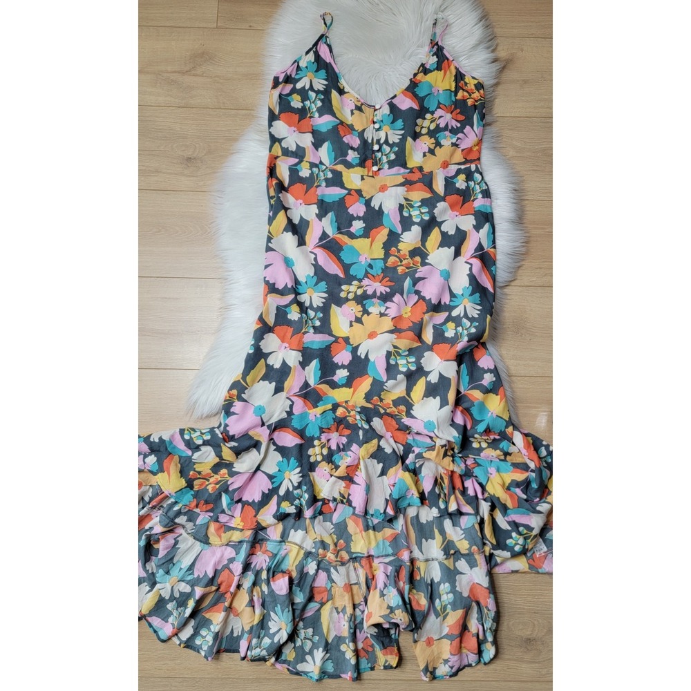 XIX Palms Hawaii Maxi Dress Floral Long Ruffle Hem Women's Size Large Floral